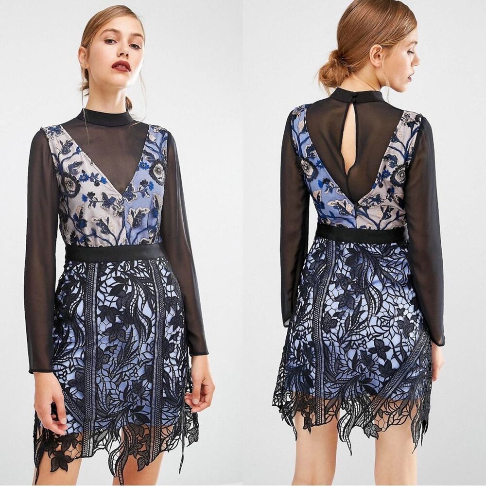 SELF PORTRAIT Lace Long Sleeve Dress, - Picture 2 of 8